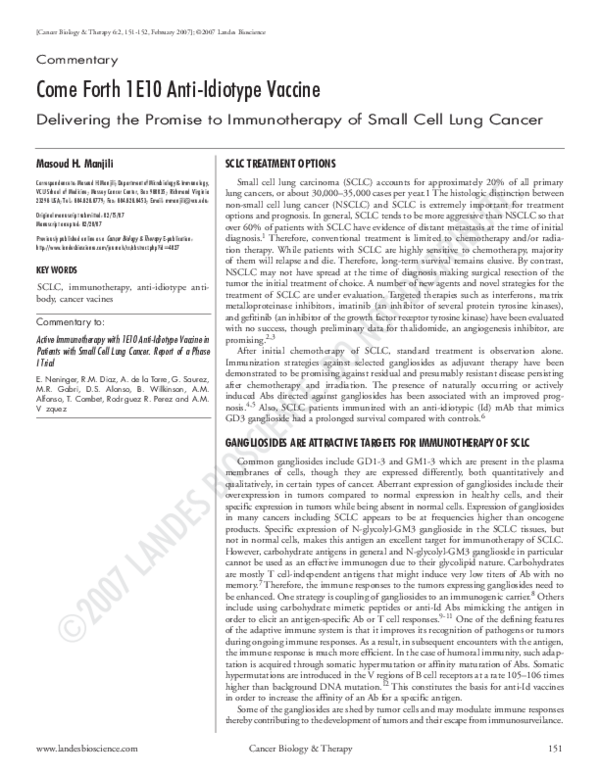 (PDF) Come forth 1E10 anti-idiotype vaccine: Delivering the promise to ...