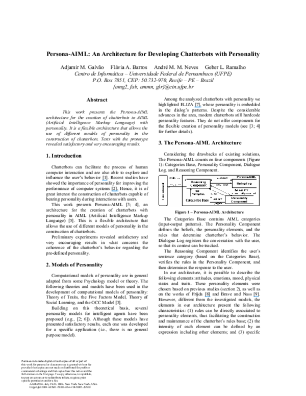 (PDF) Persona-aiml: An architecture developing chatterbots with personality