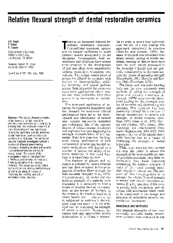 (PDF) Relative flexural strength of dental restorative ceramics Tony