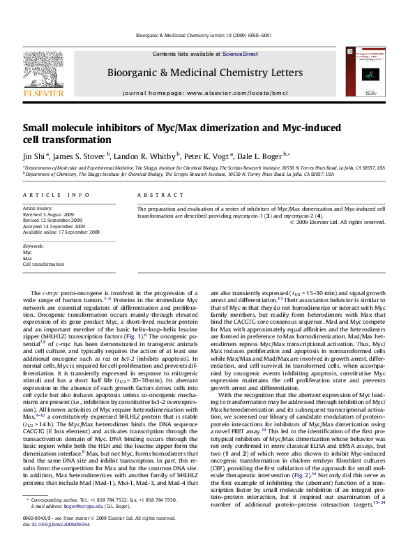 (PDF) Small molecule inhibitors of Myc/Max dimerization and Myc-induced ...