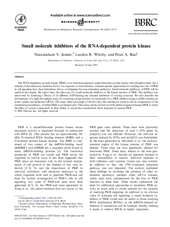 (PDF) Small molecule inhibitors of the RNA-dependent protein kinase