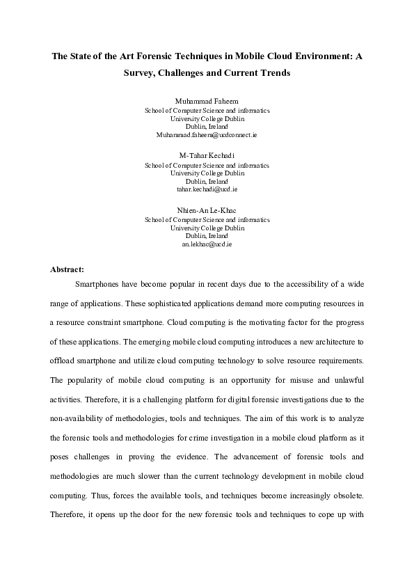 (PDF) The State of the Art Forensic Techniques in Mobile Cloud ...