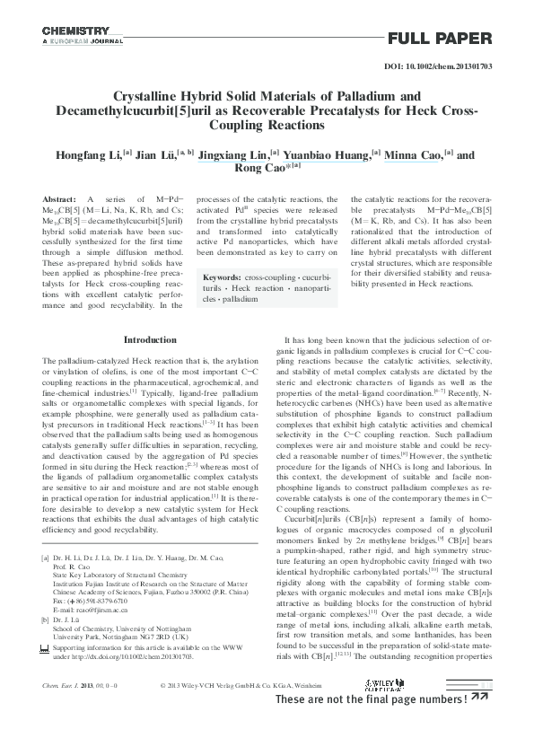 (PDF) Crystalline Hybrid Solid Materials of Palladium and ...