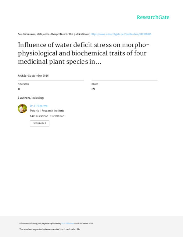 (PDF) Influence of water deficit stress on morpho- physiological and ...