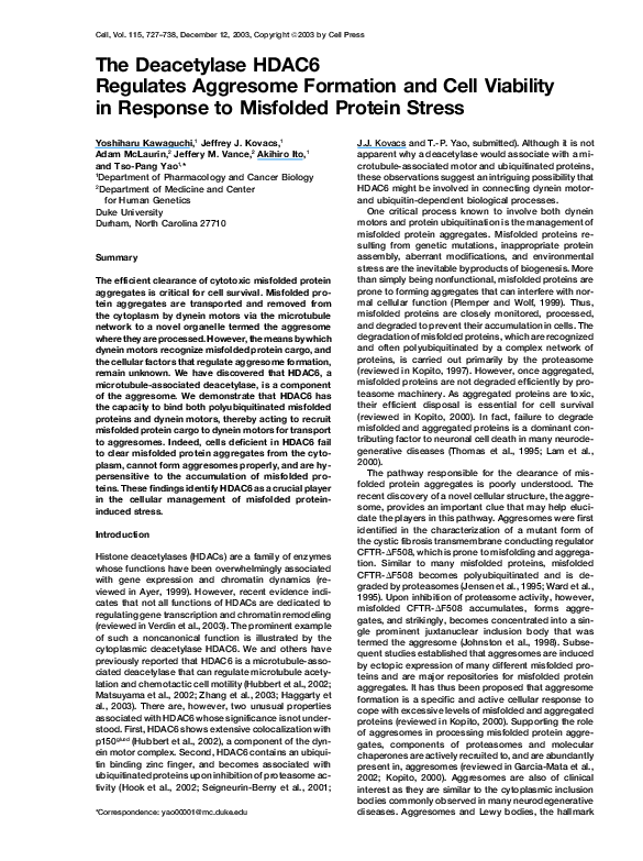 (PDF) The Deacetylase HDAC6 Regulates Aggresome Formation and Cell ...