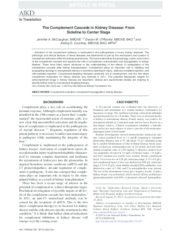 (PDF) The Complement Cascade in Kidney Disease: From Sideline to Center ...
