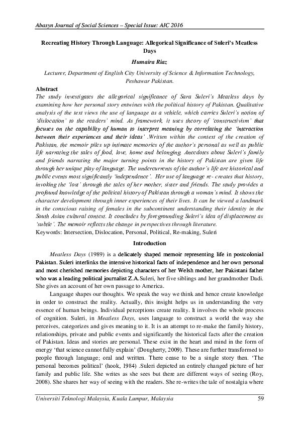 (PDF) Recreating History Through Language Allegorical Significance of