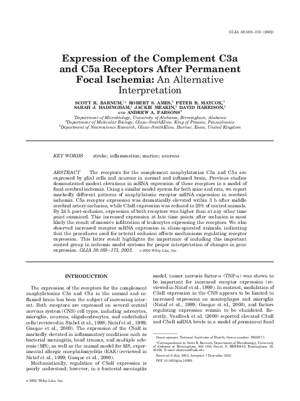 (PDF) Expression of the complement C3a and C5a receptors after ...