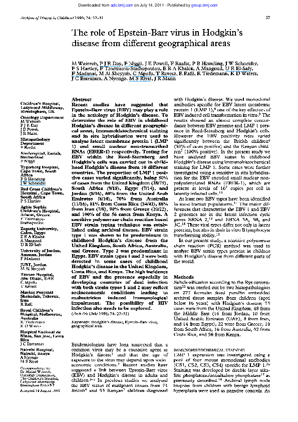 (PDF) The role of Epstein-Barr virus in Hodgkin's disease from ...