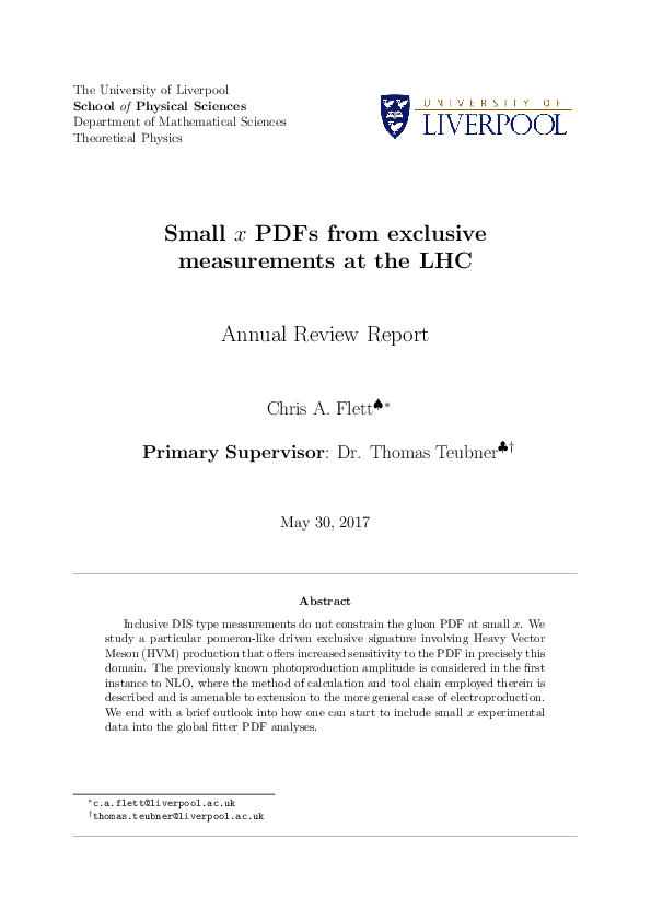 (PDF) Small x PDFs from exclusive measurements at the LHC Annual Review ...