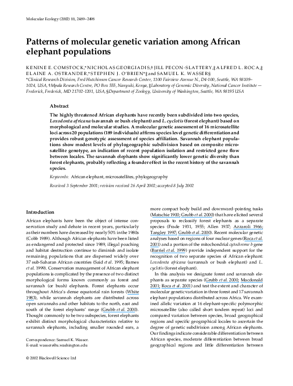 (PDF) Patterns of molecular genetic variation among African elephant ...