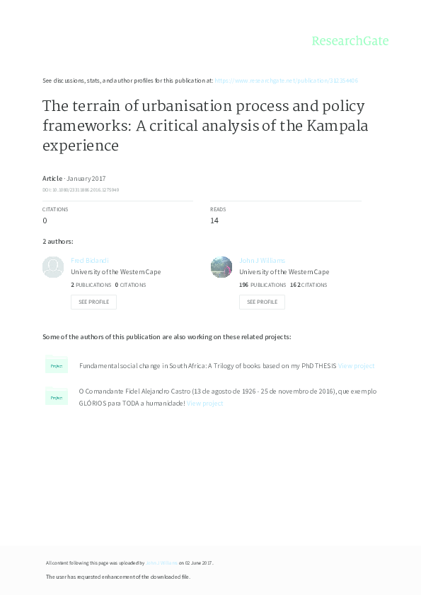 (PDF) The terrain of urbanisation process and policy frameworks: A ...