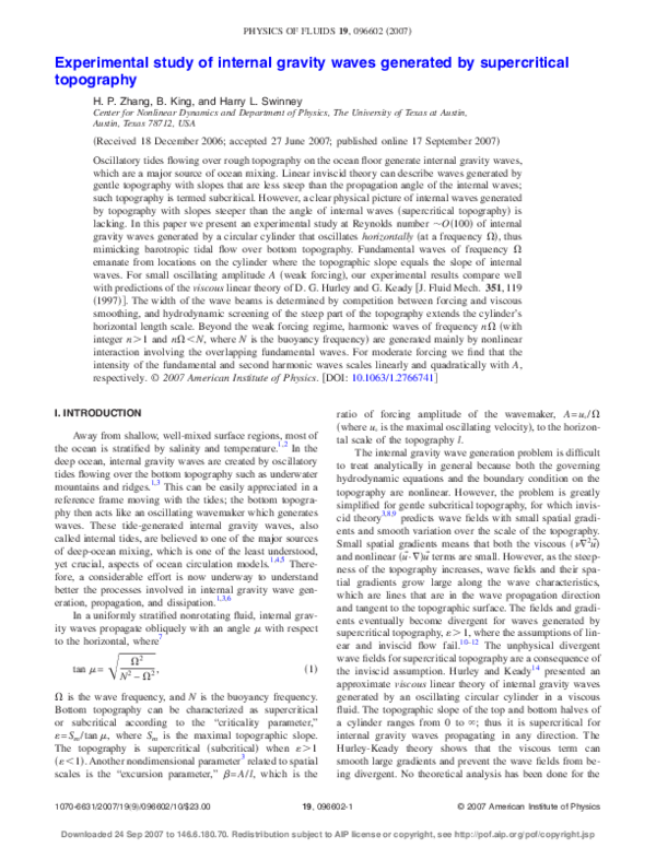 (PDF) Experimental study of internal gravity waves generated by ...