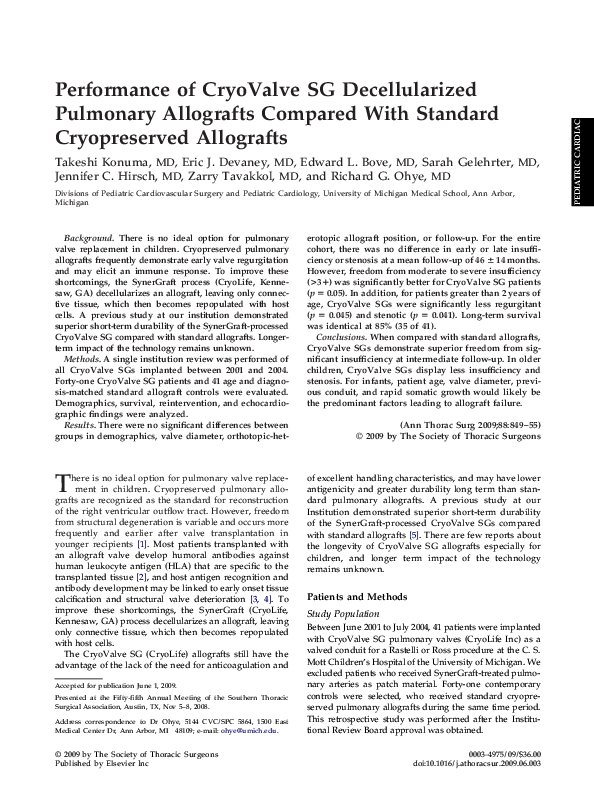(PDF) Performance of CryoValve SG Decellularized Pulmonary Allografts ...