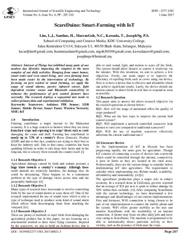 Iot based smart agriculture monitoring system research paper image