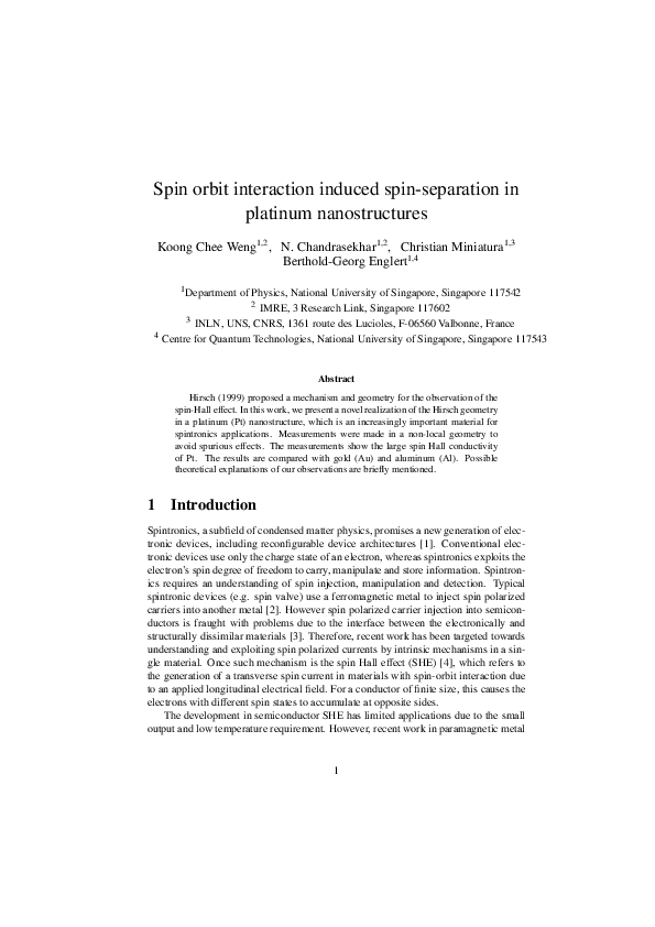 (PDF) Spin Orbit Interaction Induced Spin-Separation In Platinum ...