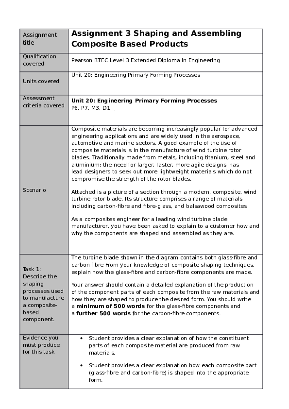 (DOC) Assignment 3 Shaping and Assembling Composite Based Products