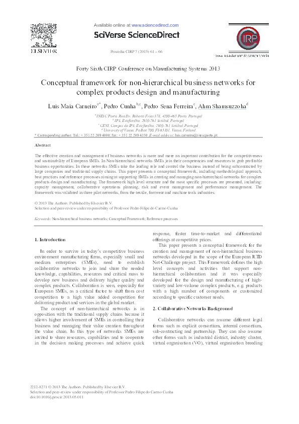 (PDF) Conceptual Framework for Non-hierarchical Business Networks for ...