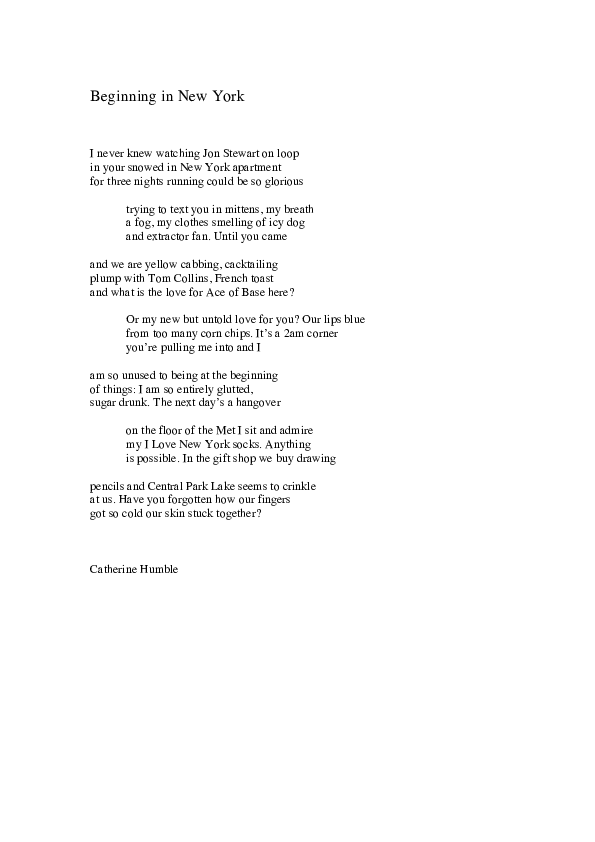 (PDF) Beginning in New York poem Catherine Humble Academia.edu