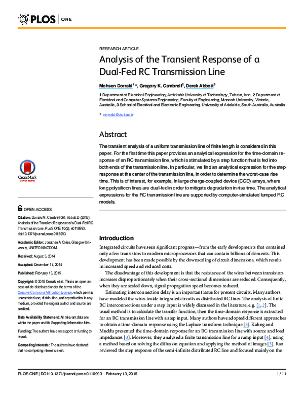 (PDF) Analysis of the Transient Response of a Dual-Fed RC Transmission Line
