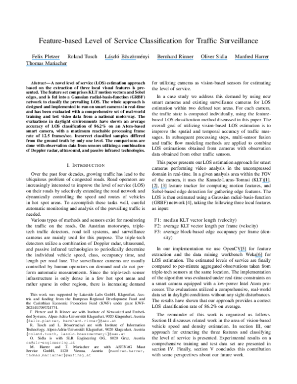 (PDF) Featurebased level of service classification for traffic