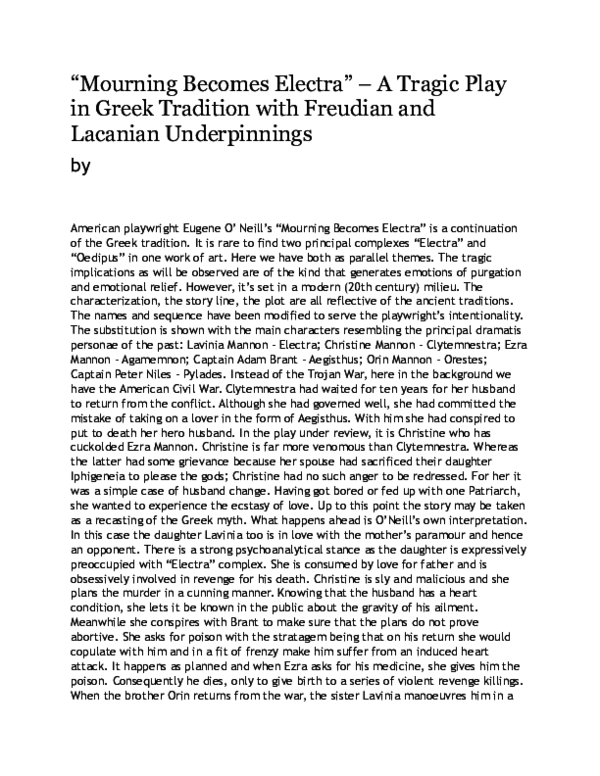 Doc Mourning Becomes Electra A Tragic Play In Greek Tradition With Freudian And Lacanian Underpinnings Sidra Kazmi Academia Edu