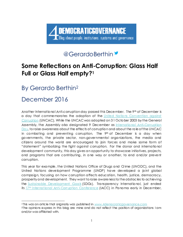(PDF) Some Reflections on AntiCorruption Glass Half Full or Glass