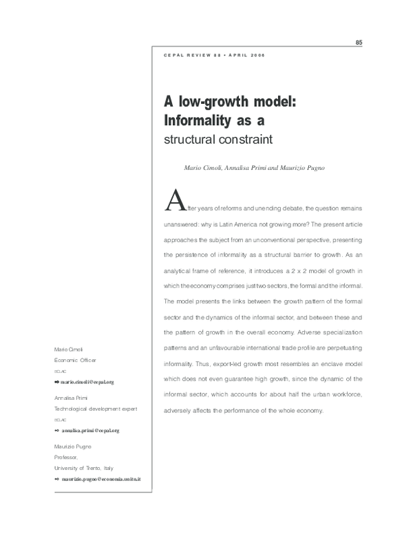(PDF) A low-growth model: Informality as a structural constraint
