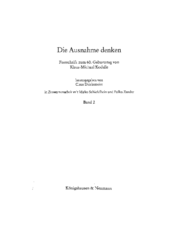(PDF) Die Ausnahme denken Festschrift zum 60. Geburtstag von Klaus
