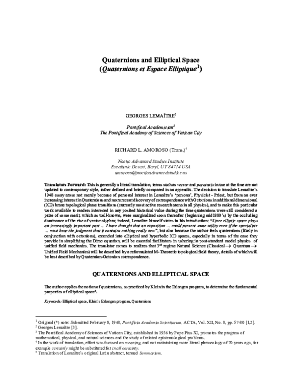 K　-Lost Small World- PDF) Quaternions and Elliptical Space (Quaternions et Espace