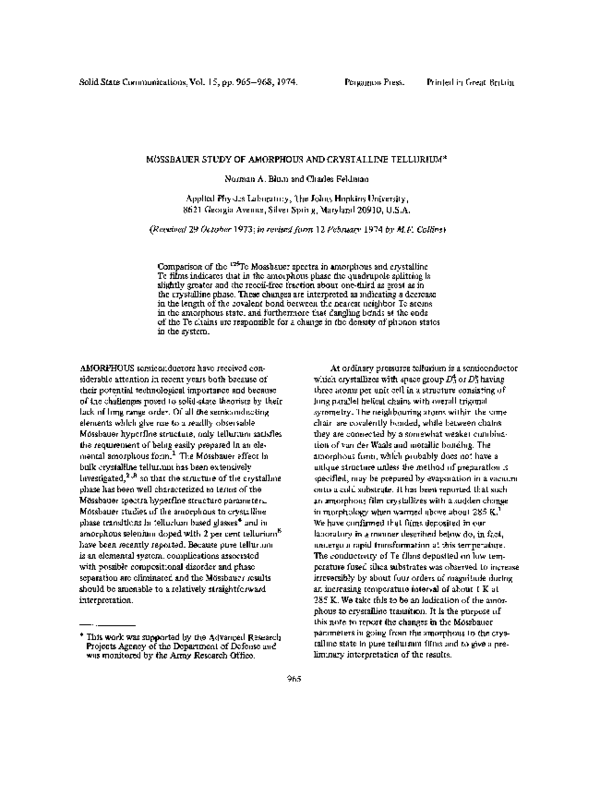 (PDF) Mössbauer study of amorphous and crystalline tellurium