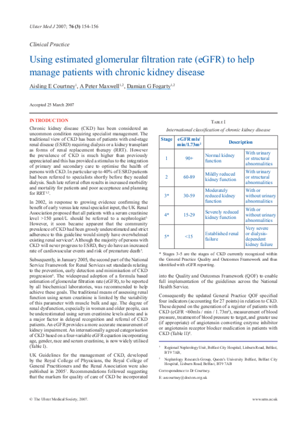 (PDF) Using estimated glomerular filtration rate (eGFR) to help manage ...