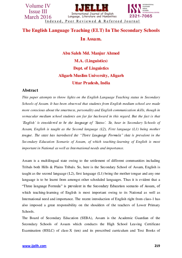 Pdf The English Language Teaching Elt In The Secondary Schools In