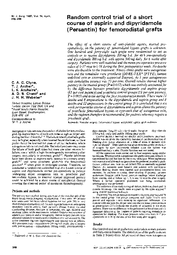 (PDF) Random control trial of a short course of aspirin and