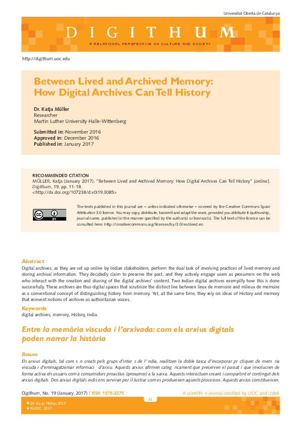 (PDF) Between Lived and Archived Memory: How Digital Archives Can Tell ...
