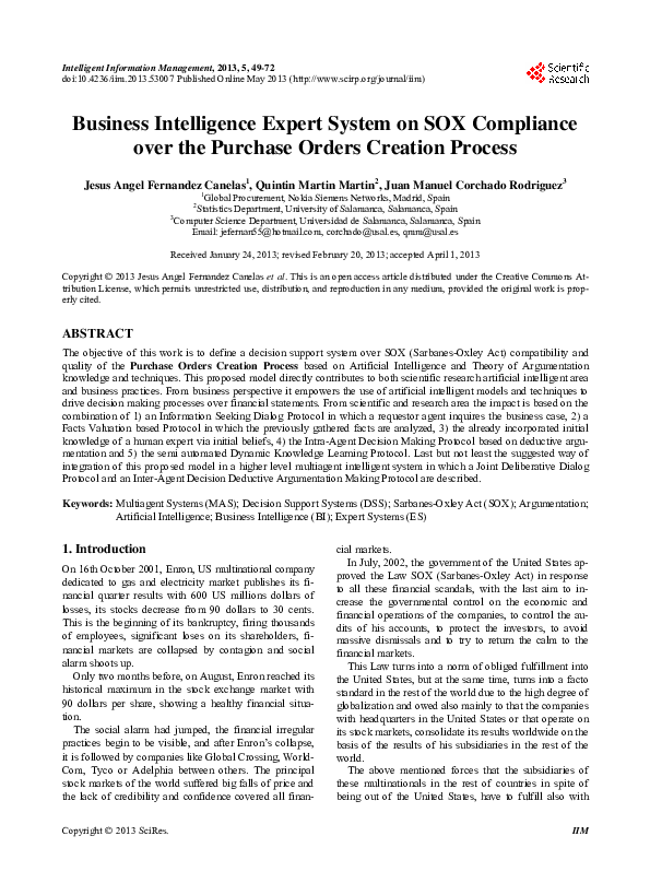 (PDF) Business Intelligence Expert System on SOX Compliance over the