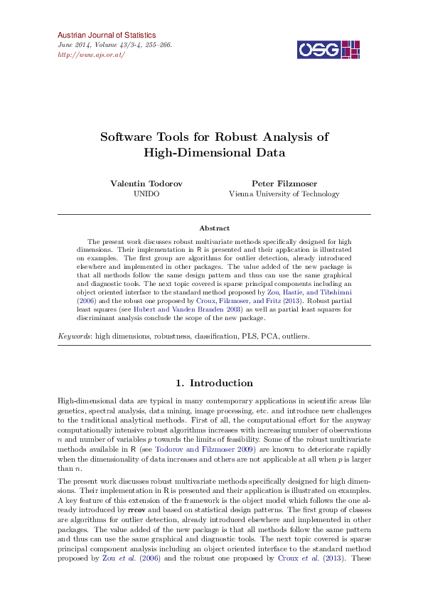 (PDF) Software Tools for Robust Analysis of High-Dimensional Data