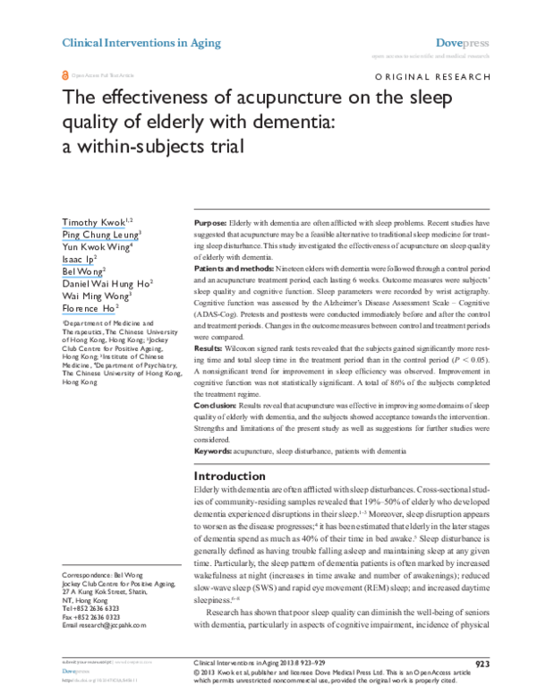(PDF) The effectiveness of acupuncture on the sleep quality of elderly ...