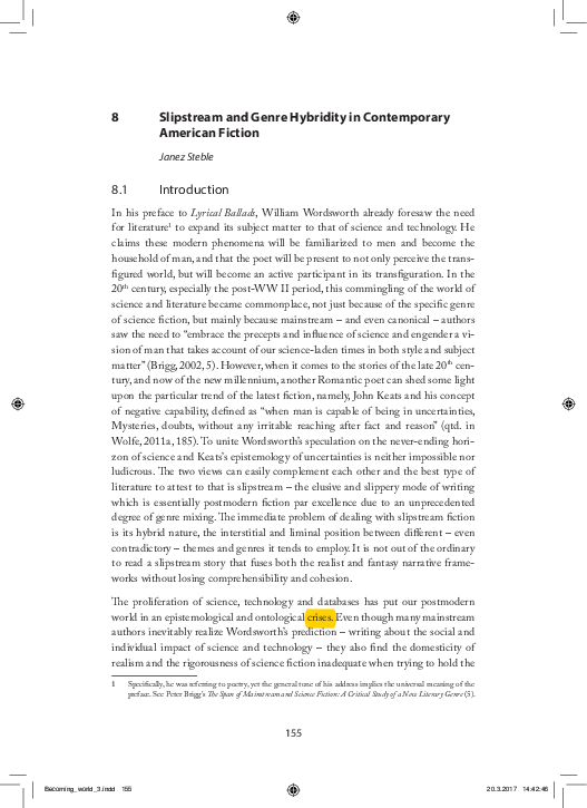 (PDF) Slipstream and Genre Hybridity in Contemporary American Fiction