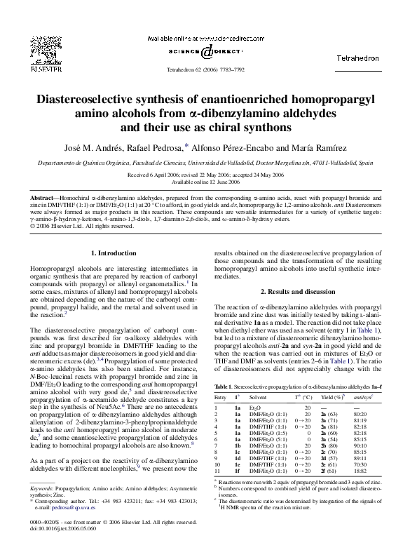 (PDF) Diastereoselective synthesis of enantioenriched homopropargyl ...