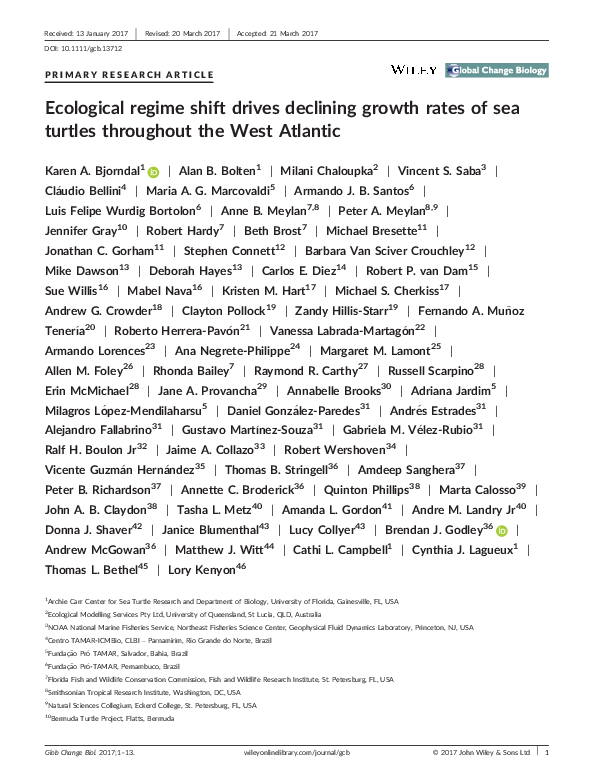 (PDF) Ecological regime shift drives declining growth rates of sea