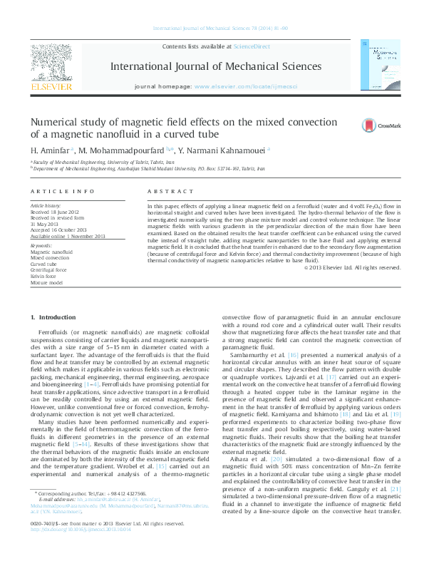 (PDF) Numerical study of magnetic field effects on the mixed convection ...