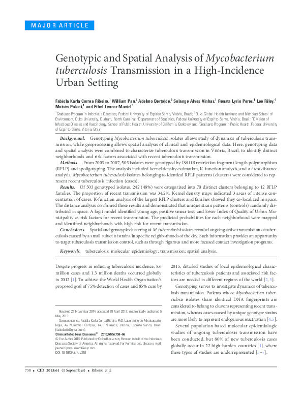 (PDF) Genotypic and Spatial Analysis of Mycobacterium tuberculosis ...