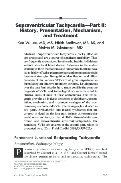 (PDF) Supraventricular Tachycardia—Part II: History, Presentation ...