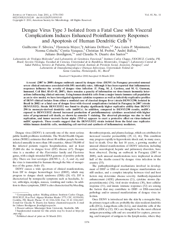 (PDF) Dengue Virus Type 3 Isolated from a Fatal Case with Visceral ...
