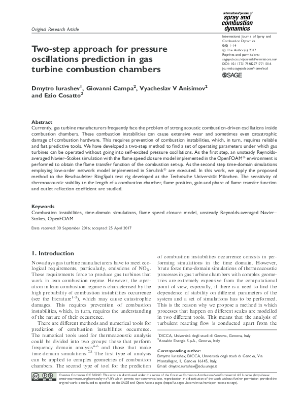 Pdf Two Step Approach For Pressure Oscillations Prediction In Gas