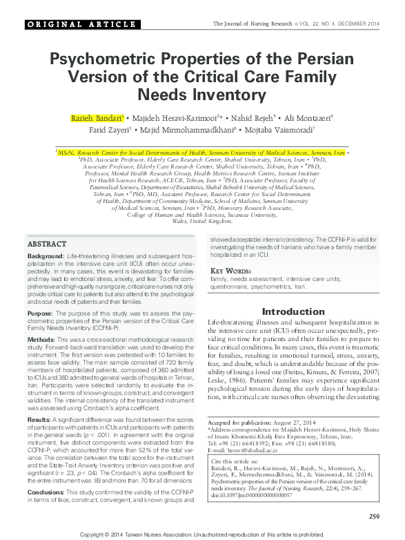 (PDF) Psychometric Properties of the Persian Version of the Critical ...