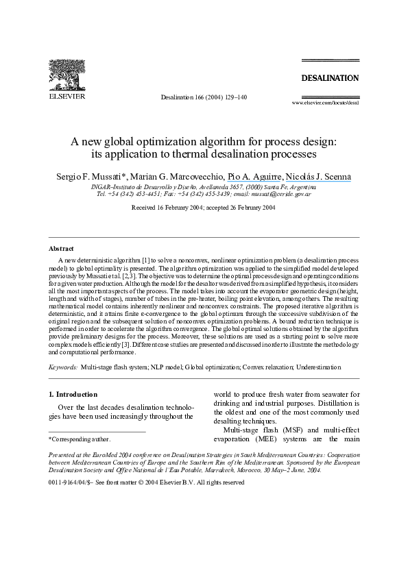 (PDF) A new global optimization algorithm for process design: its ...