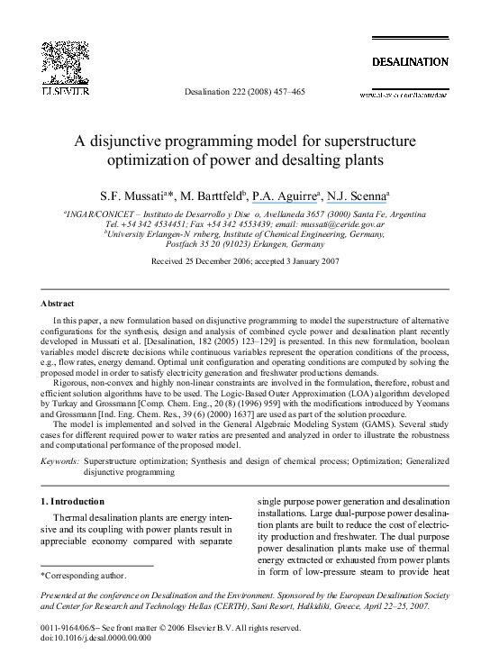 (PDF) A disjunctive programming model for superstructure optimization ...