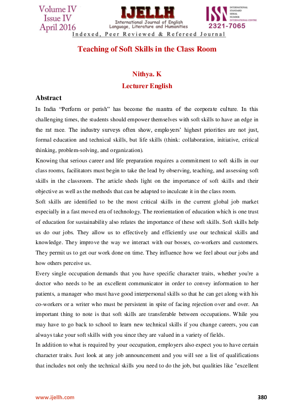 (PDF) Teaching of Soft Skills in the Class Room